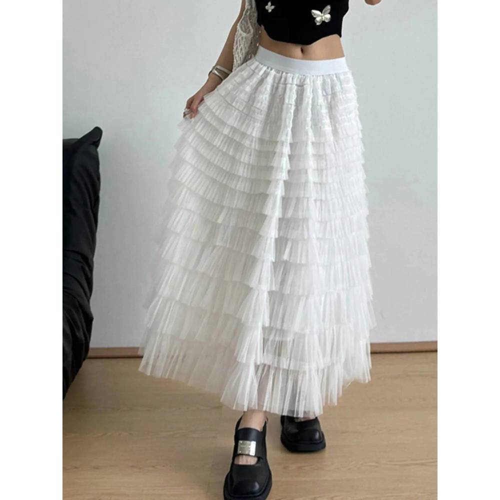 White Tiered Tulle Maxi Skirt